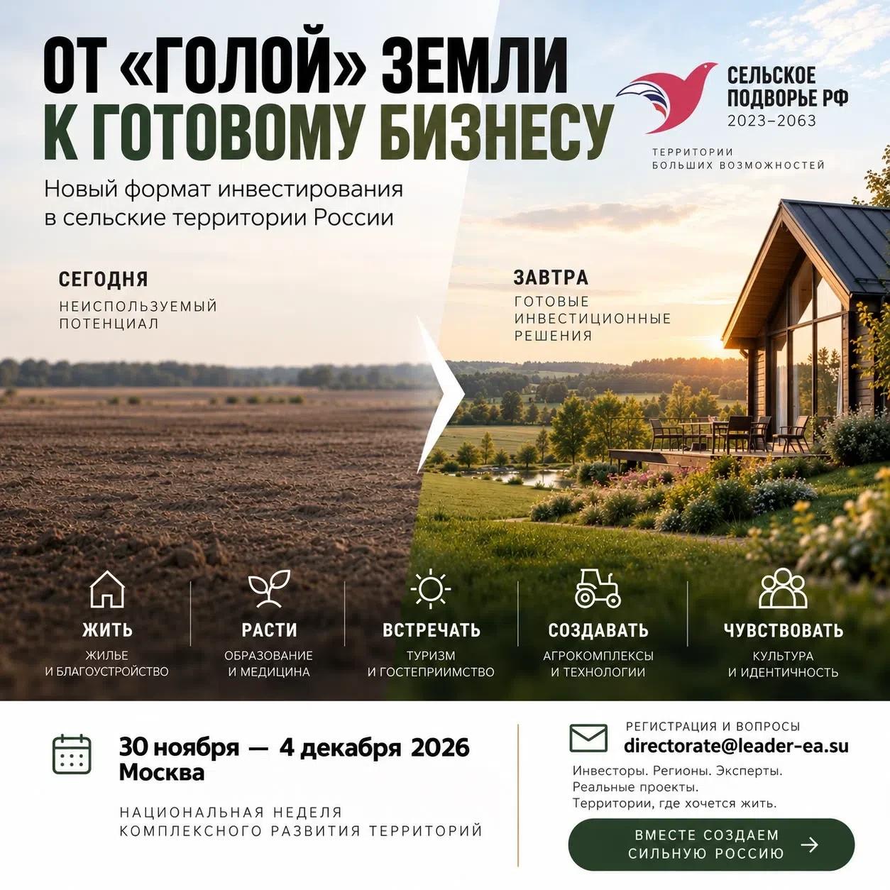 ОТ «ГОЛОЙ» ЗЕМЛИ К ГОТОВОМУ БИЗНЕСУ: В России запускают новый формат инвестирования в сельские территории