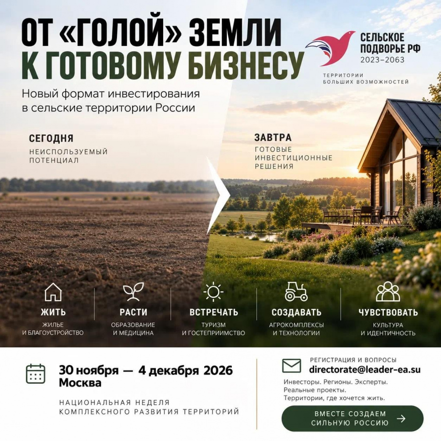 ОТ «ГОЛОЙ» ЗЕМЛИ К ГОТОВОМУ БИЗНЕСУ: В России запускают новый формат инвестирования в сельские территории